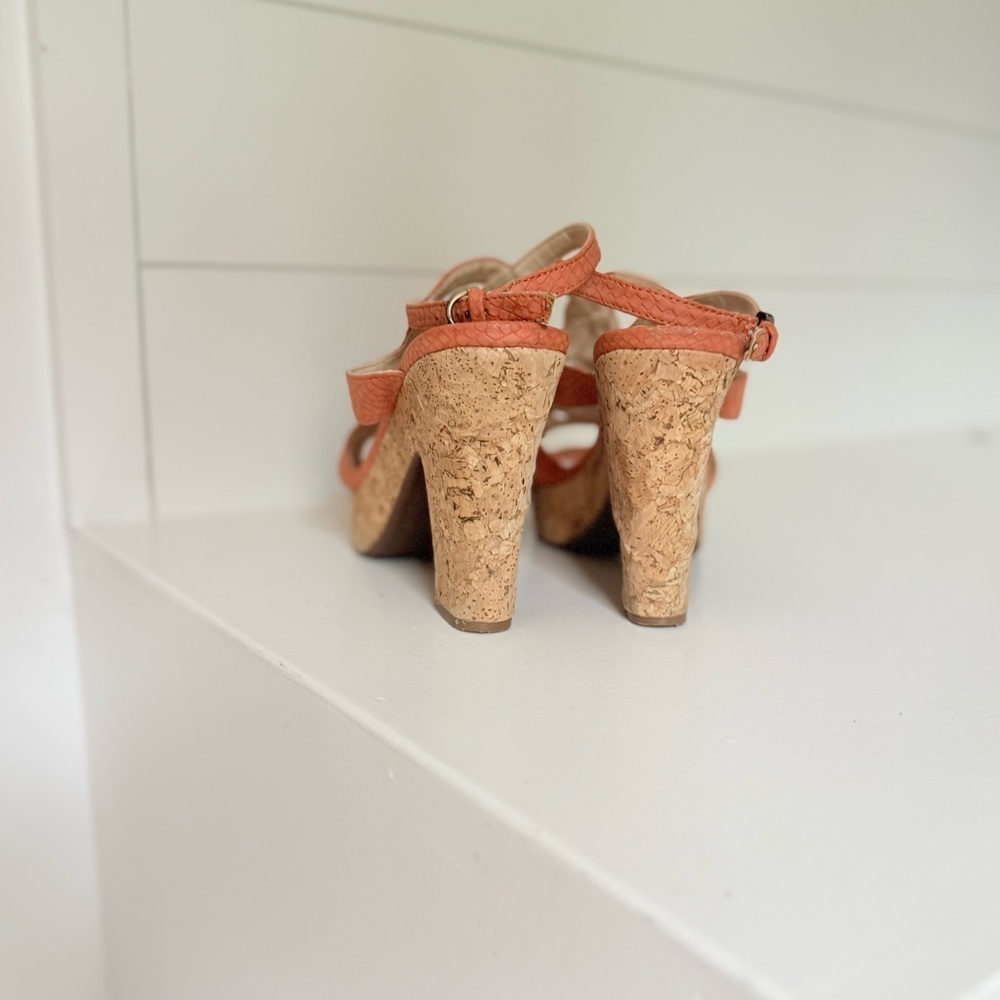 Adrienne Vittadini orange leather wedge size 9 Platform Cork Wedge Sandal - Picture 6 of 13